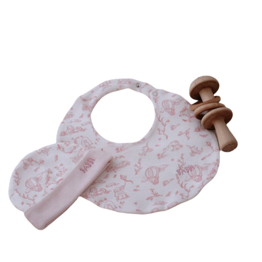 Newborn Bib & Hat Set - Toile De Jouy / Pink