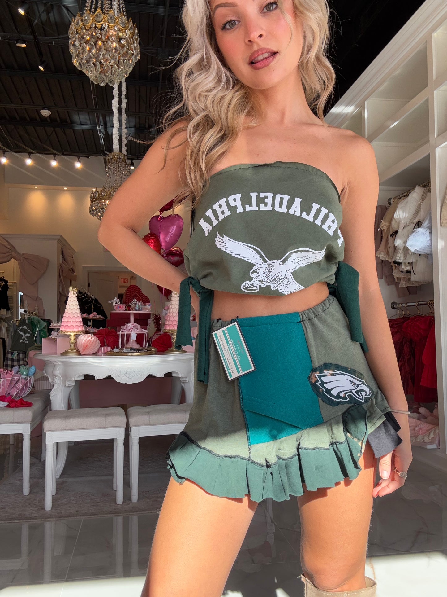 Army Green Tie Side Top Skirt Set