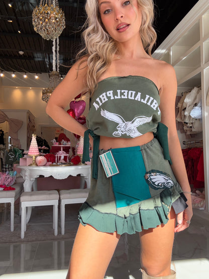 Army Green Tie Side Top Skirt Set