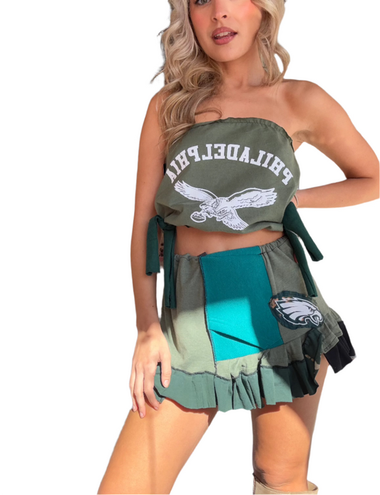 Army Green Tie Side Top Skirt Set